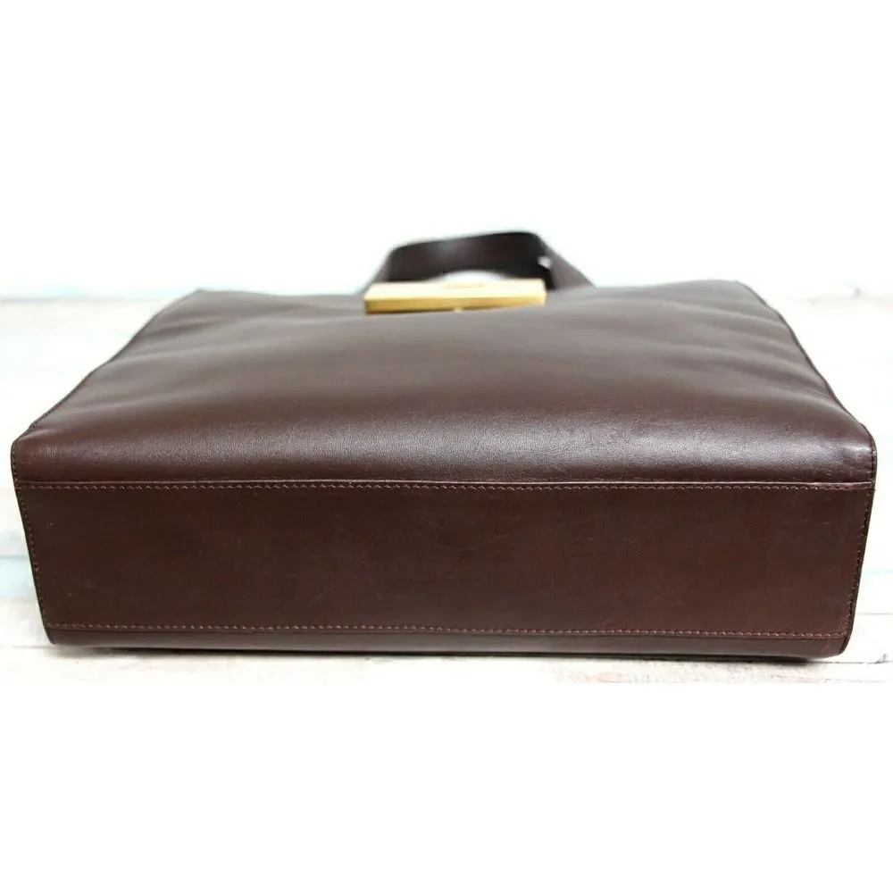 90th Y2K  Gucci BROWN GENUINE LEATHER SUEDE LINED LOGO HANDBAG PURSE SATCHEL